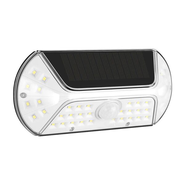 Aplica solara LED SMD pentru perete , cu senzor de miscare, dreptunghiulara, IP44, luminozitate mare 40 LED-uri, 3.7V, 1200mah, autonomie 8 ore, 19.2 x 8.9 cm, alb rece