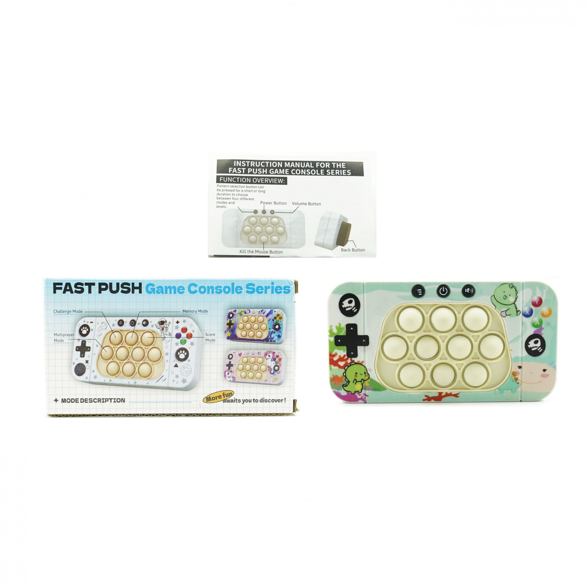 Jucarie interactiva tip consola pentru copii , speed push whack-a-mole, joc de viteza pop it, material ABS/silicon, cu nivele, sunete si lumini, 15.5 x 7.6 x 5.3 cm, model dinozaur, verde - imagine 2