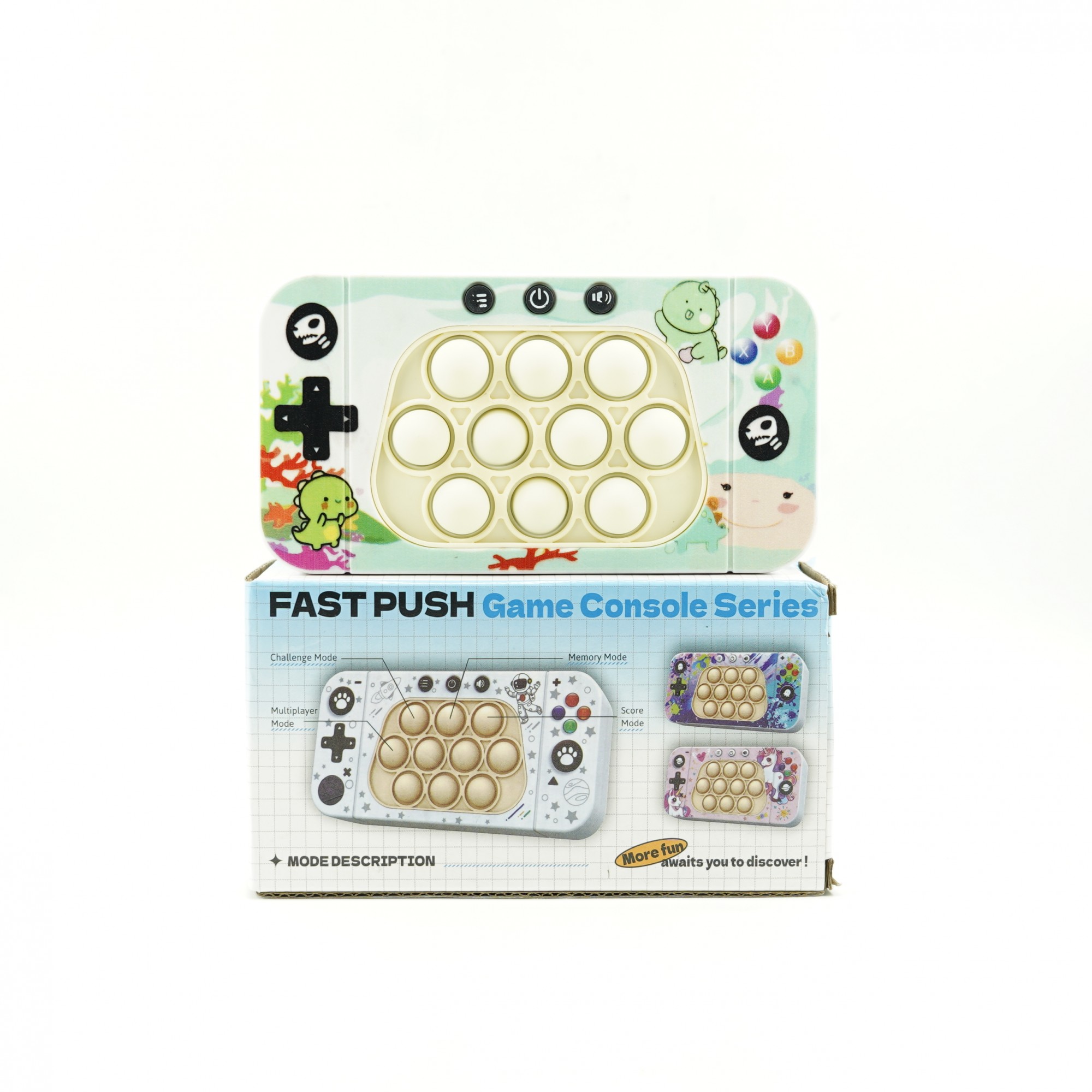 Jucarie interactiva tip consola pentru copii , speed push whack-a-mole, joc de viteza pop it, material ABS/silicon, cu nivele, sunete si lumini, 15.5 x 7.6 x 5.3 cm, model dinozaur, verde - imagine 3
