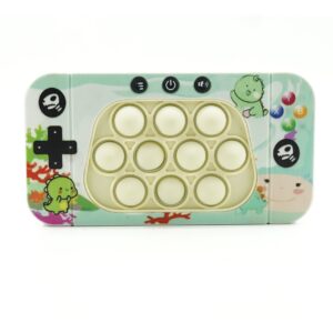Jucarie interactiva tip consola pentru copii , speed push whack-a-mole, joc de viteza pop it, material ABS/silicon, cu nivele, sunete si lumini, 15.5 x 7.6 x 5.3 cm, model dinozaur, verde