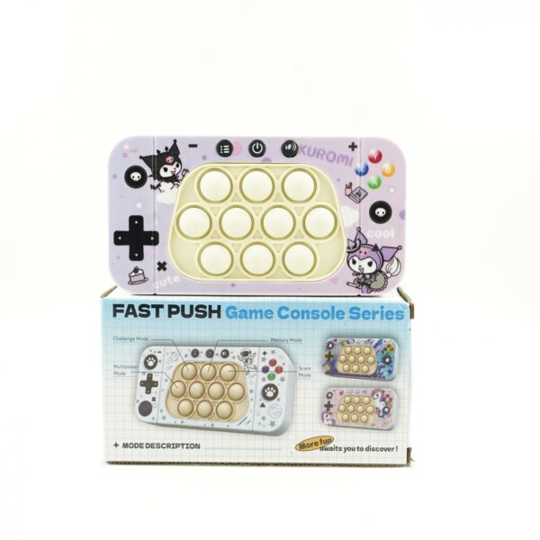Jucarie interactiva tip consola pentru copii , speed push whack-a-mole, joc de viteza pop it, material ABS/silicon, cu nivele, sunete si lumini, 15.5 x 7.6 x 5.3 cm, model elfi, mov - imagine 3