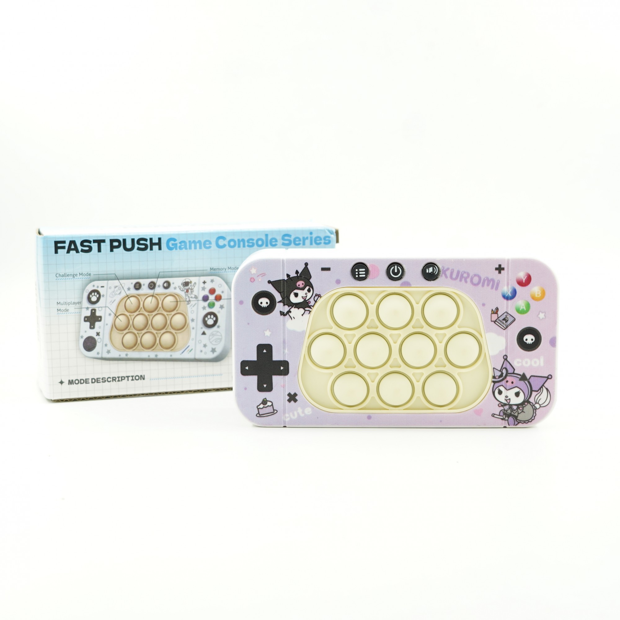 Jucarie interactiva tip consola pentru copii , speed push whack-a-mole, joc de viteza pop it, material ABS/silicon, cu nivele, sunete si lumini, 15.5 x 7.6 x 5.3 cm, model elfi, mov - imagine 4