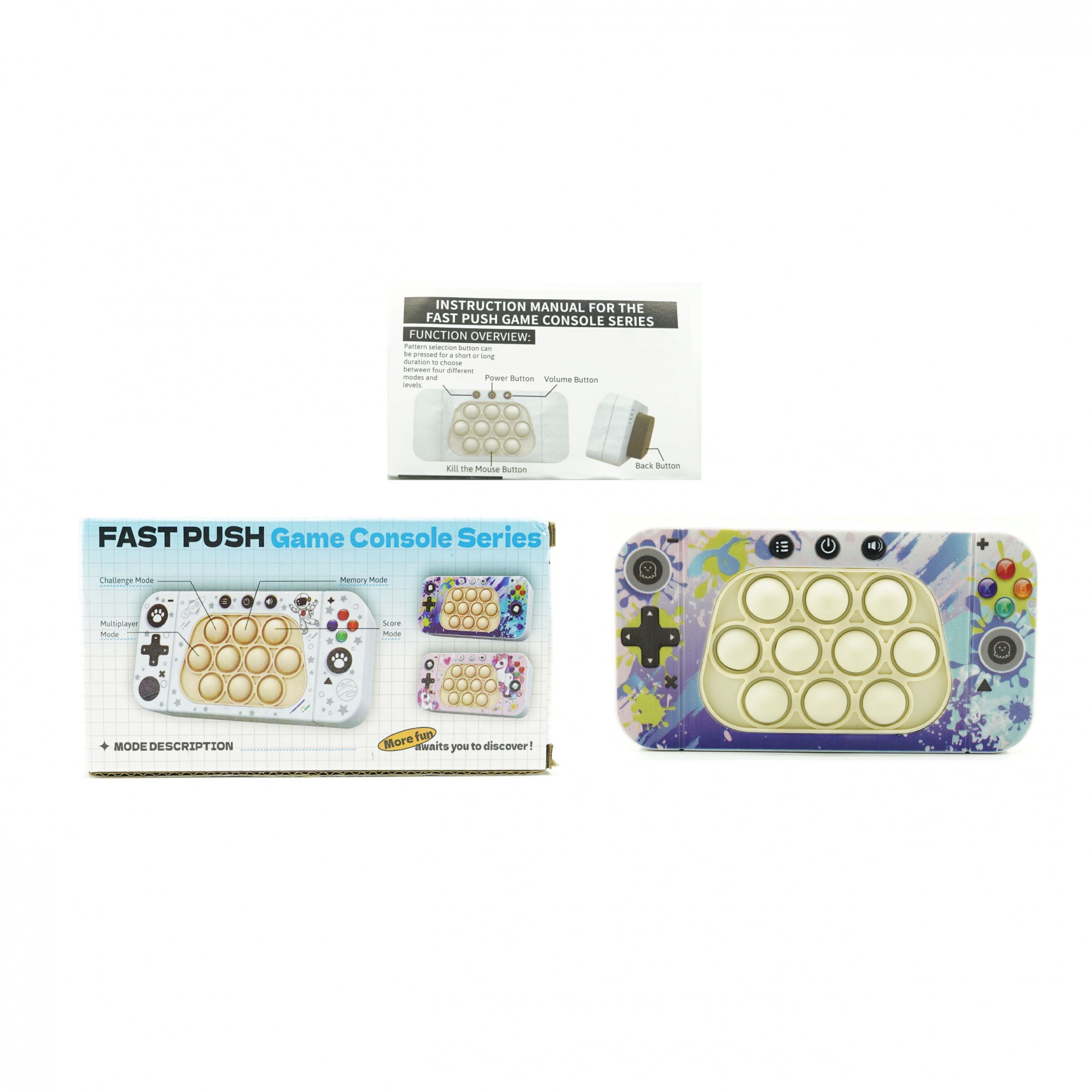 Jucarie interactiva tip consola pentru copii , speed push whack-a-mole, joc de viteza pop it, material ABS/silicon, cu nivele, sunete si lumini, 15.5 x 7.6 x 5.3 cm, model culori, multicolor - imagine 2