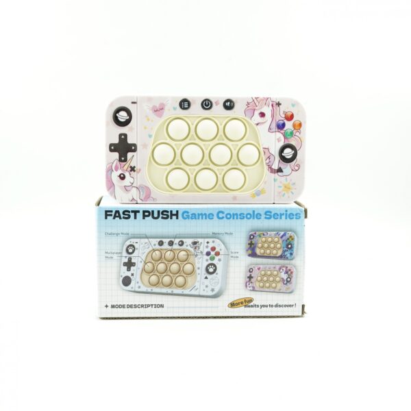 Jucarie interactiva tip consola pentru copii , speed push whack-a-mole, joc de viteza pop it, material ABS/silicon, cu nivele, sunete si lumini, 15.5 x 7.6 x 5.3 cm, model unicorn, roz - imagine 3