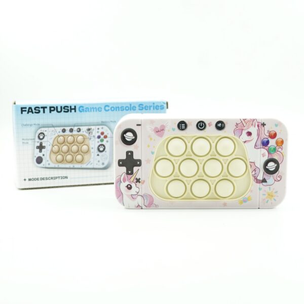 Jucarie interactiva tip consola pentru copii , speed push whack-a-mole, joc de viteza pop it, material ABS/silicon, cu nivele, sunete si lumini, 15.5 x 7.6 x 5.3 cm, model unicorn, roz - imagine 4