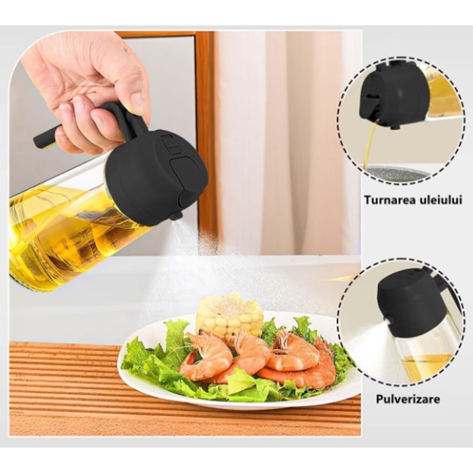 Recipient Ulei, , 2in1, Functie Spray/Turnare, din Sticla, 470 ml, Fara Scurgere, Negru - imagine 2