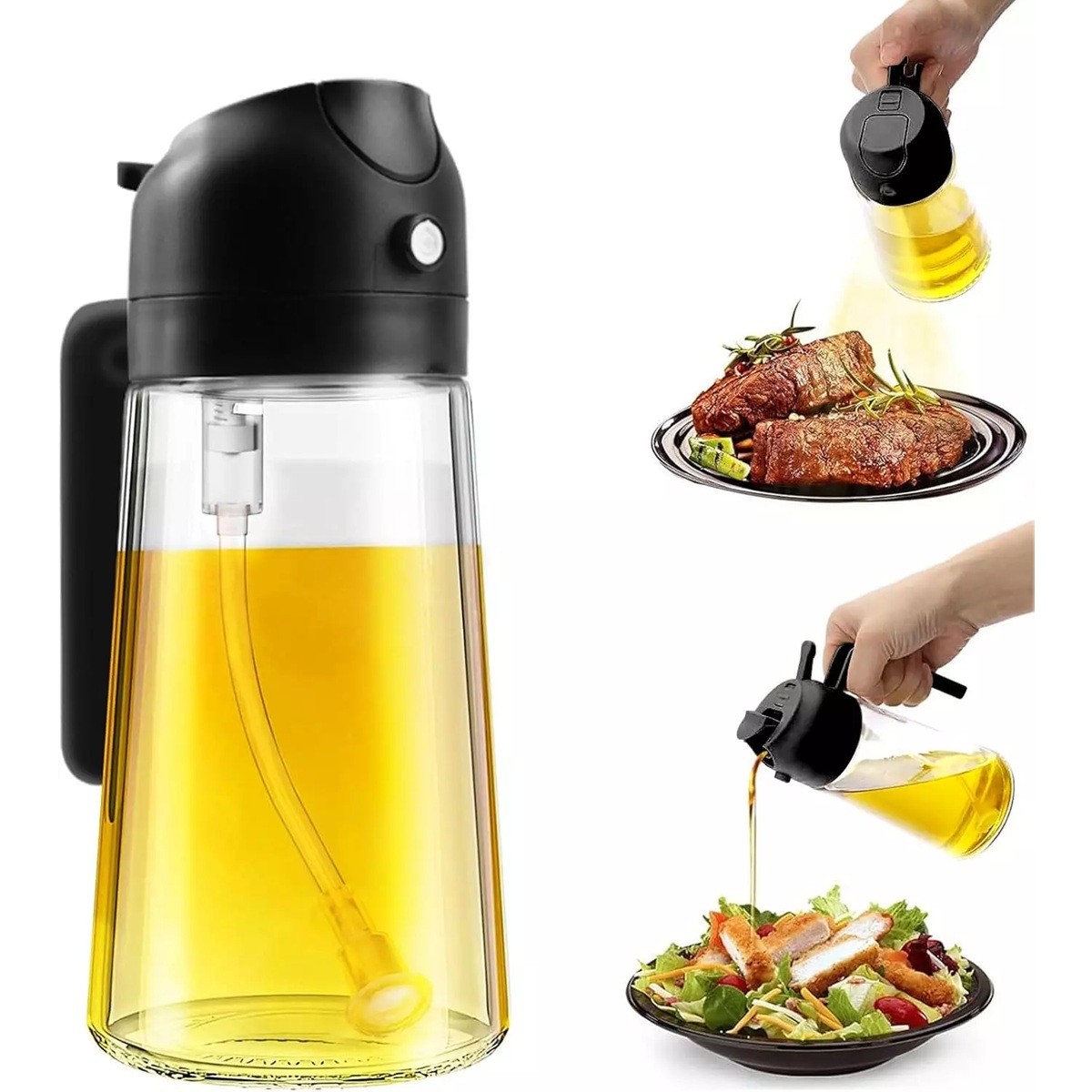 Recipient Ulei, , 2in1, Functie Spray/Turnare, din Sticla, 470 ml, Fara Scurgere, Negru - imagine 4