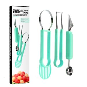 Ustensila bucatarie 4 in 1 pentru taiat si decorat fructe , material inox si plastic, compact, 28x6.2 cm, verde