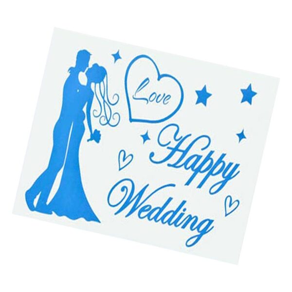 Sticker Autocolant, , Tematica Nunta, Model Scris Happy Wedding, 21x29 cm, Albastru - imagine 3