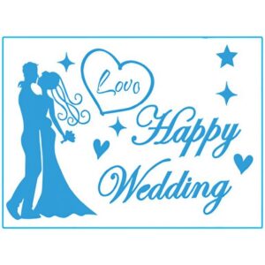 Sticker Autocolant, , Tematica Nunta, Model Scris Happy Wedding, 21x29 cm, Albastru