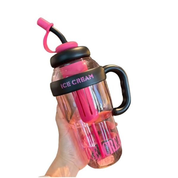 Sticla de Apa, , Termica, Mentinere 6 Ore, 1400 mL, cu Pai si Capac, PP si Silicon, cu Maner Negru, 25.5x7.5 cm, Roz