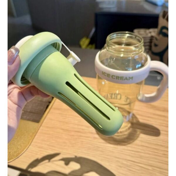 Sticla de Apa, , Termica, Mentinere 6 Ore, 1400 mL, cu Pai si Capac, PP si Silicon, cu Maner Alb, 25.5x7.5 cm, Verde - imagine 3