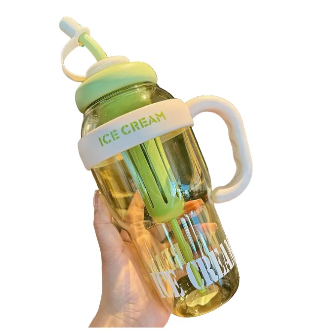Sticla de Apa, , Termica, Mentinere 6 Ore, 1400 mL, cu Pai si Capac, PP si Silicon, cu Maner Alb, 25.5x7.5 cm, Verde