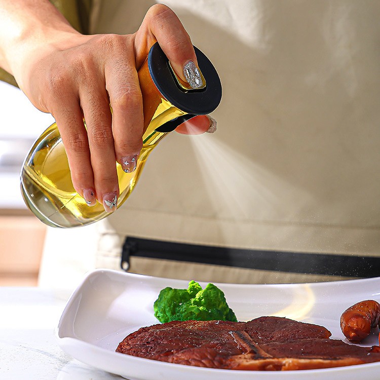 Sticla de ulei cu Pulverizator, , Sticla pentru Lichide de Bucatarie, Otet, Sos, 16.7 x 5.2 cm, Volum 200 ml, Gold - imagine 3