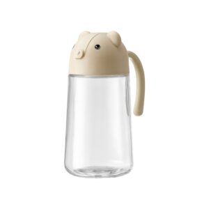 Recipient de ulei, , Model Ursulet, Sticla pentru Lichide de Bucatarie, Inchidere Deschidere Automata, 18.5 x 13 cm, Volum 630 ml, Bej