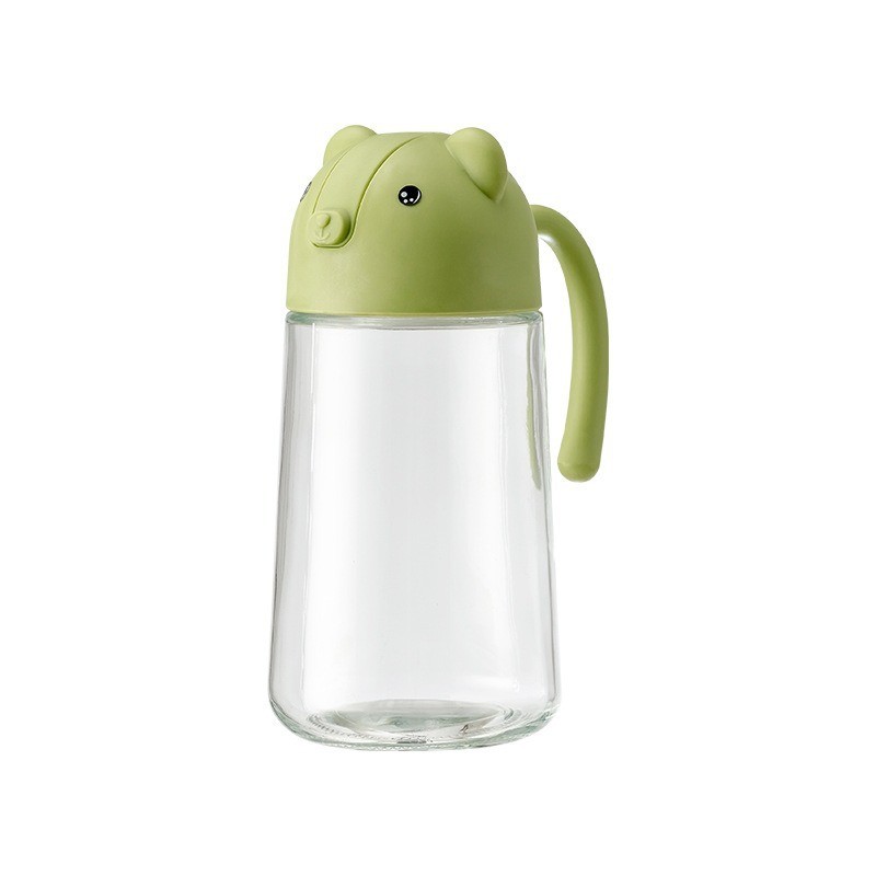 Recipient de ulei, , Model Ursulet, Sticla pentru Lichide de Bucatarie, Inchidere Deschidere Automata, 18.5 x 13 cm, Volum 630 ml, Verde