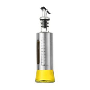 Sticla de ulei, , Sticla de Ulei din Otel Inoxidabil, Sticla pentru Lichide de Bucatarie, Sticla pentru Lichide de Gatit, 24.8 x 6.5 cm, volum 300 ml, Gri Transparent