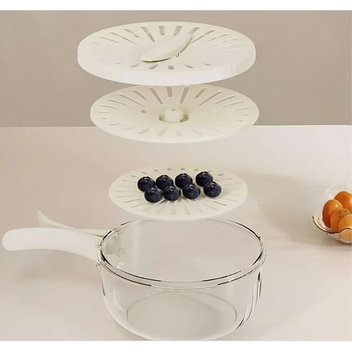 Strecuratoare 2 in 1 pentru Fructe si Legume, , Cos de Scurgere si Cutie de Depozitare, 15.5 x 8.3 cm, din PP, cu Maner si Capac, Alb - imagine 4