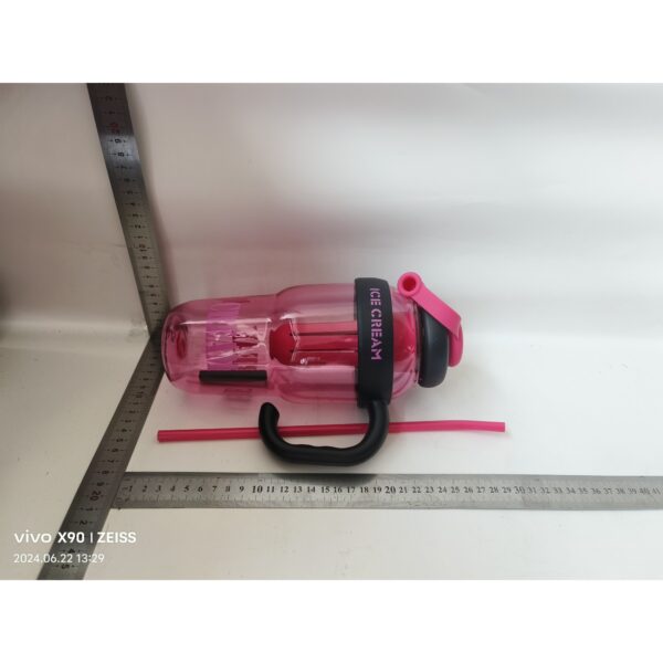Sticla de Apa, , Termica, Mentinere 6 Ore, 1400 mL, cu Pai si Capac, PP si Silicon, cu Maner Negru, 25.5x7.5 cm, Roz - imagine 2