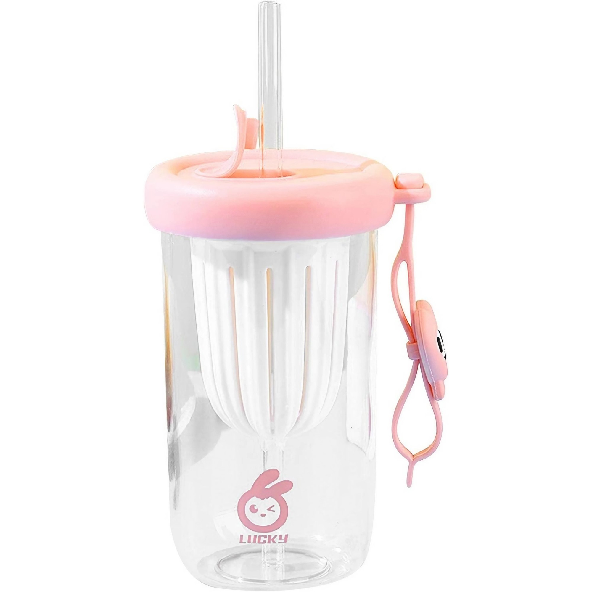 Pahar din silicon, cu capac si pai, pentru copii, , anti-cadere, compartiment pentru fructe/ceai/gheata, rezistent la temperaturi inalte, 500ml, Roz, 14.5x8.8x20 cm