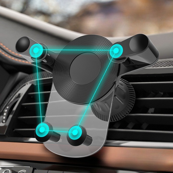 Suport Auto de Telefon, , pentru Ventilatie, din ABS, cu Clipsuri, Rotativ, 12x9.5x12 cm, Negru-Transparent - imagine 4