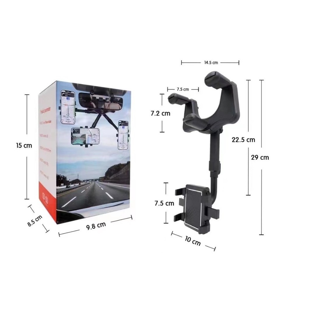 Suport auto  cu atasare la oglinda retrovizoare, model Y611, rotativ 360 de grade și retractabil, multifuncțional, compatibil cu toate telefoanele mobile, Negru - imagine 2