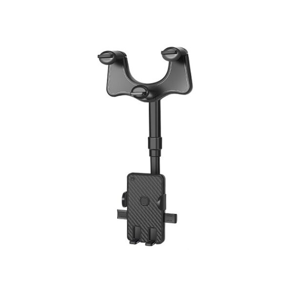 Suport auto  cu atasare la oglinda retrovizoare, rotativ 360 de grade È™i retractabil, multifuncÈ›ional, compatibil cu toate telefoanele mobile, Finisaj Carbon, Negru - imagine 2