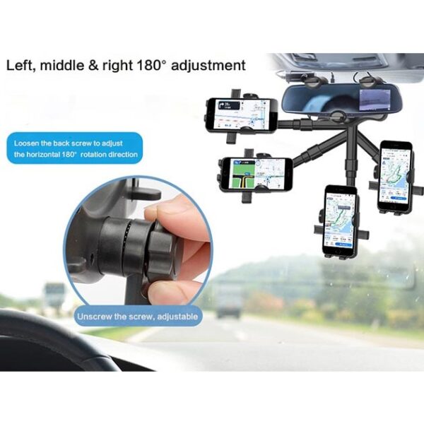 Suport auto  cu atasare la oglinda retrovizoare, rotativ 360 de grade È™i retractabil, multifuncÈ›ional, compatibil cu toate telefoanele mobile, Finisaj Carbon, Negru - imagine 4