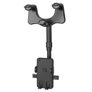 Suport auto  cu atasare la oglinda retrovizoare, rotativ 360 de grade È™i retractabil, multifuncÈ›ional, compatibil cu toate telefoanele mobile, Finisaj Carbon, Negru