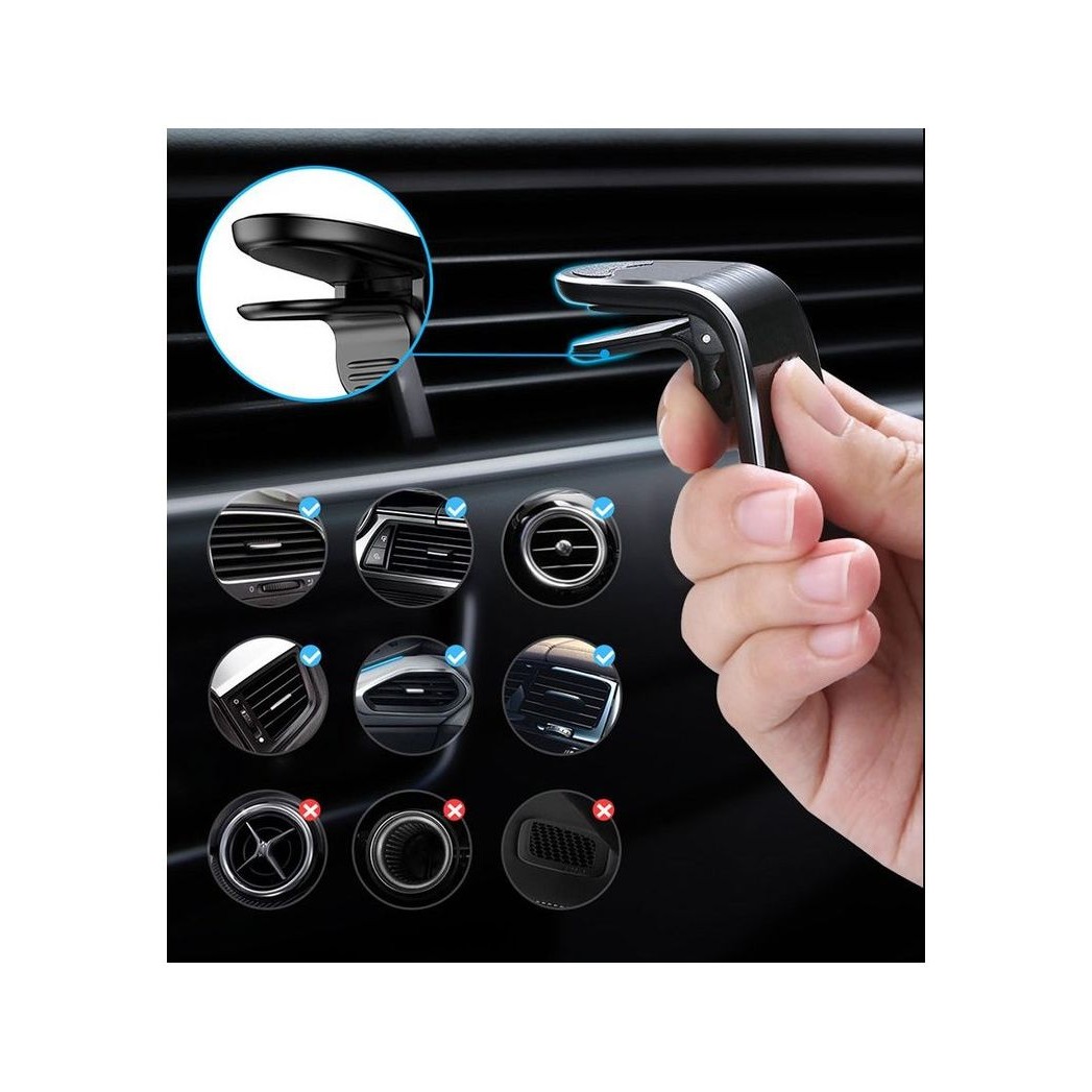 Suport auto , cu magneti puternici neodim, pentru telefon, tableta, gps, cu prindere pe grila de ventilatie, Negru - imagine 3