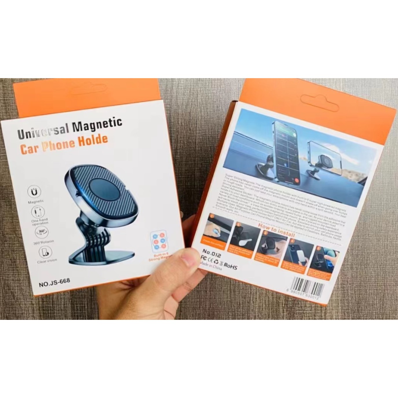 Suport Auto Magnetic  360 grade cu adeziv, 53 mm, Holder JS - 668, compatibil cu dispozitive intre 4" - 7", Ajustabil, 6 Magneti Neodymium  incorporati, Negru - imagine 2