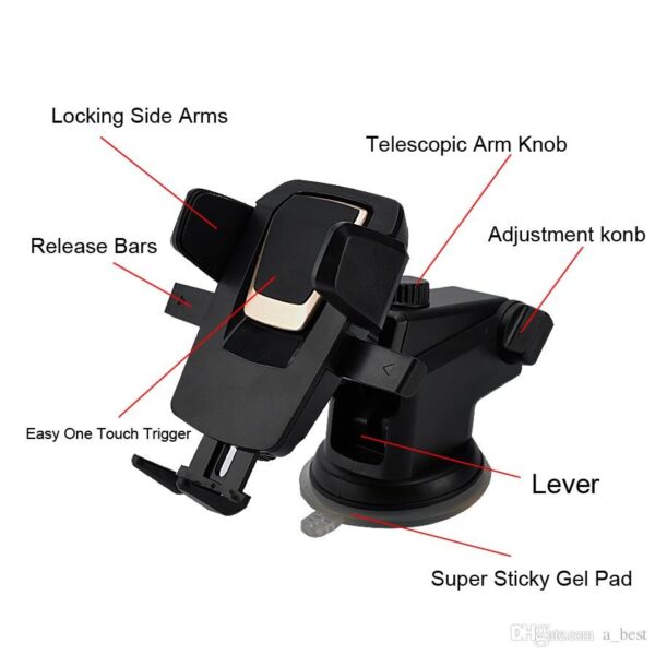 Suport auto pentru telefon, 2nd A1 Telescopic cu Ventuza Negru - imagine 3