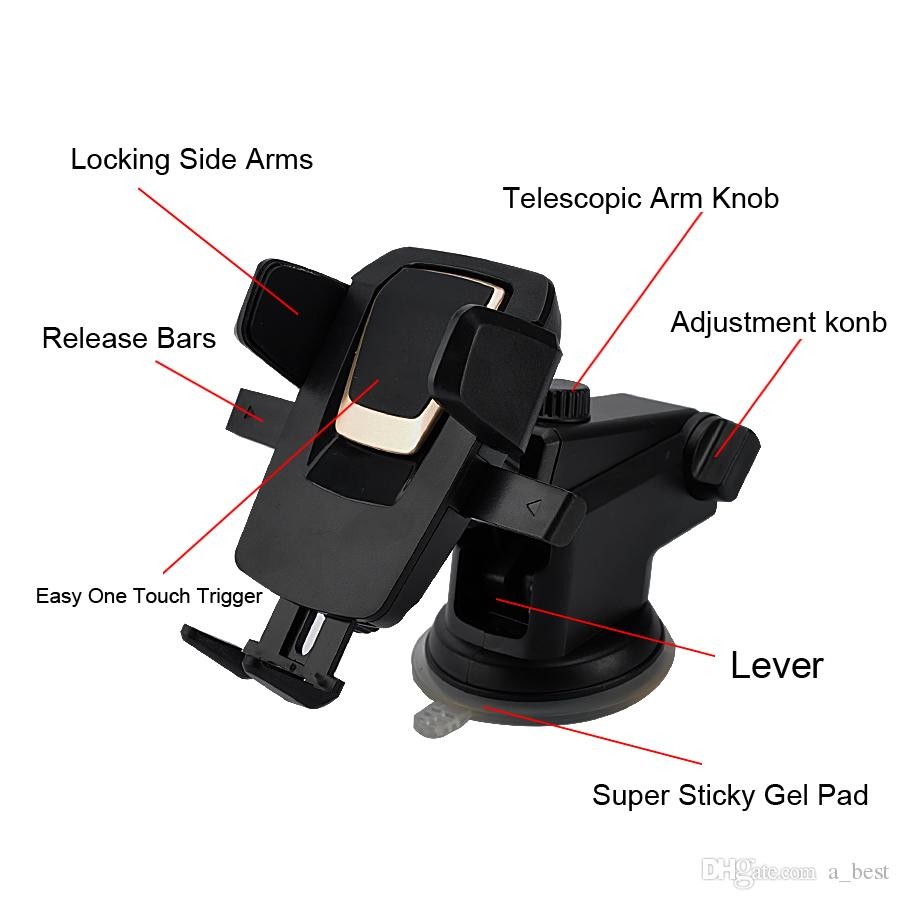 Suport auto pentru telefon, 2nd A1 Telescopic cu Ventuza Negru - imagine 3