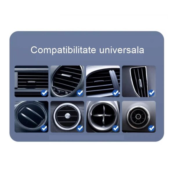 Suport Auto Telefon , Prindere Grila Ventilatie, Tija Fixare Reglabila, Rotativ 90 grade, Design Modern, Detalii Fine, Material Plastic si Silicon, 11 x  8.5 cm, Model 2, Negru - imagine 3