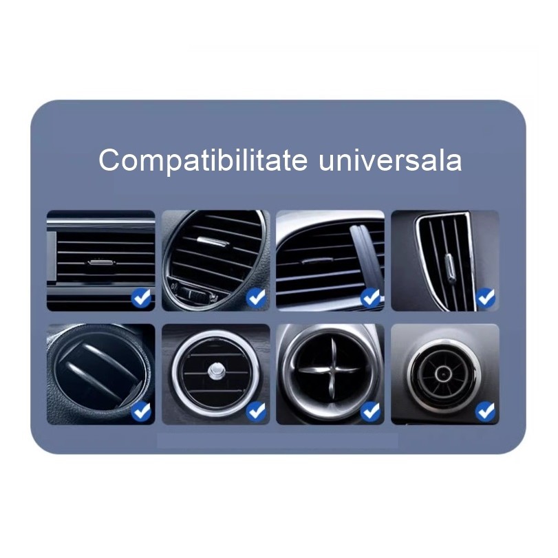 Suport Auto Telefon , Prindere Grila Ventilatie, Tija Fixare Reglabila, Rotativ 90 grade, Design Modern, Detalii Fine, Material Plastic si Silicon, 11 x  8.5 cm, Model 2, Negru - imagine 3