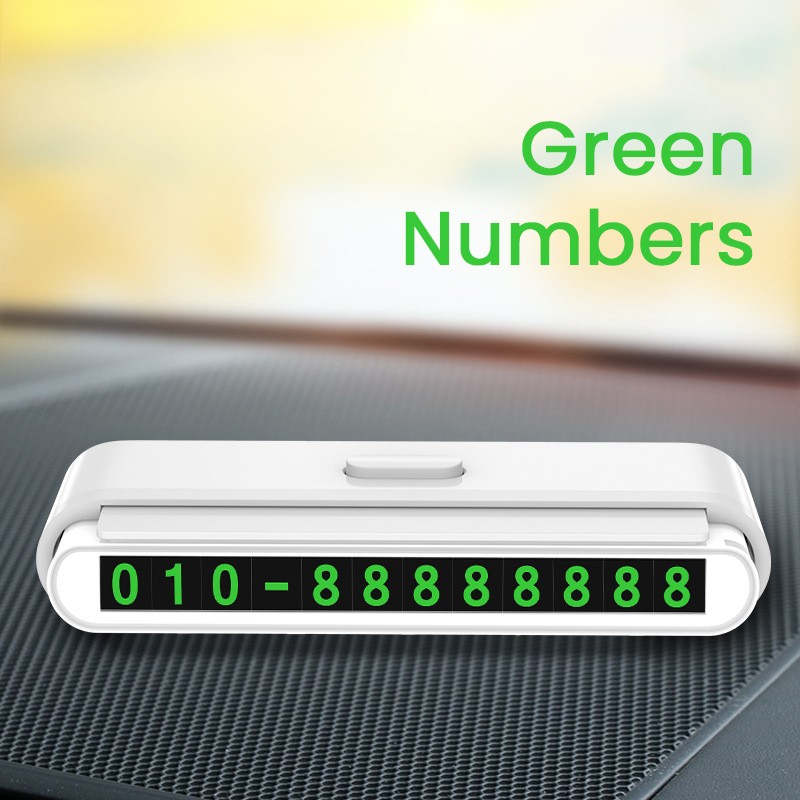 Suport Numar de Telefon pentru Parcare Auto, , Suport pentru Numarul detelefon, Banda glisanta pentru Ascundere, Banda Adeziva Inclusa, 120 x 48 x 24 mm, Cifre Verzi, Alb - imagine 2