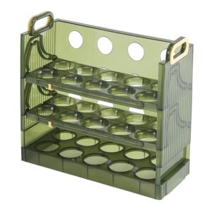 Suport Organizator pentru Oua, , pentru Frigider, Verde transparent, Capacitate 30 oua, Trei straturi, cu Data de Expirare, 25.5x10x23 cm