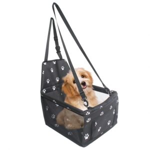 Suport pentru Animalele de Companie, , pentru Masina, cu Prindere de Scaun si Centura de Siguranta, Negru cu Imprimeu, 40x32x42cm