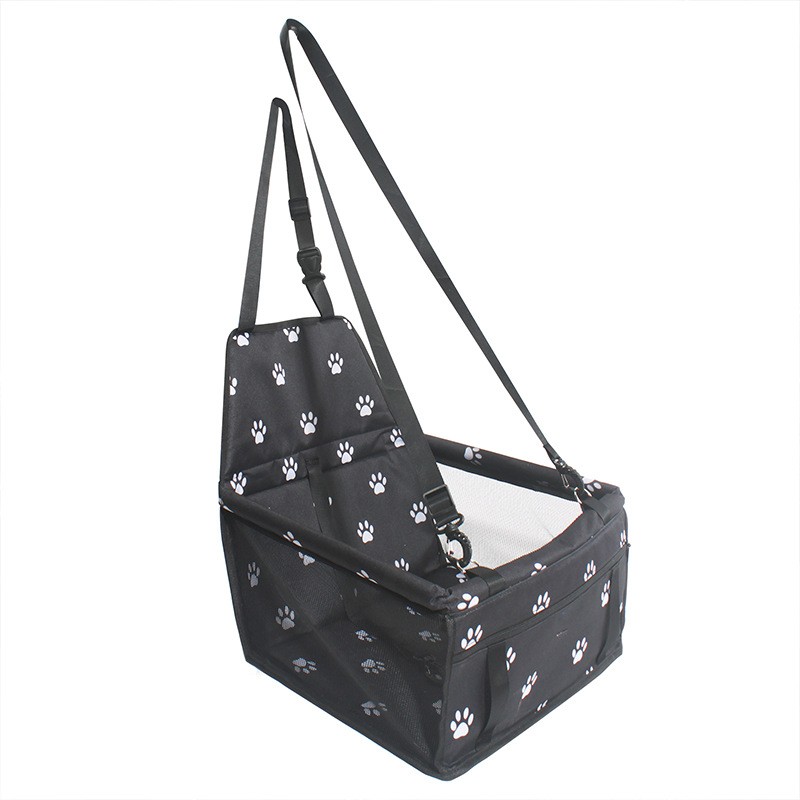 Suport pentru Animalele de Companie, , pentru Masina, cu Prindere de Scaun si Centura de Siguranta, Negru cu Imprimeu, 40x32x42cm - imagine 3