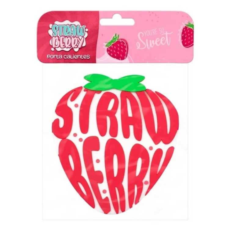 Suport pentru Pahar, , Model Capsuna, din PVC, 15.5 x 15.5 cm, Rezistent la Caldura, Roz/Rosu - imagine 2