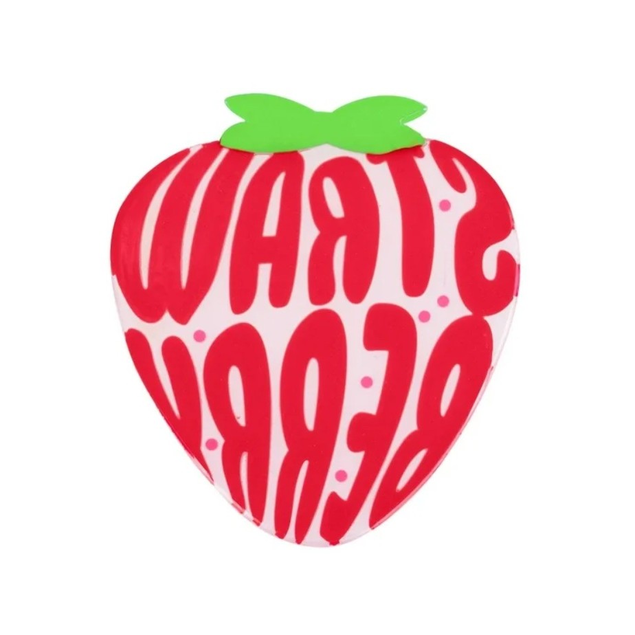 Suport pentru Pahar, , Model Capsuna, din PVC, 15.5 x 15.5 cm, Rezistent la Caldura, Roz/Rosu