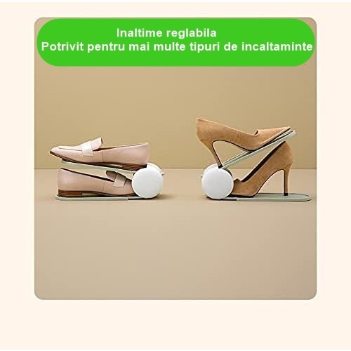 Suport pentru Pantofi, , cu Două Straturi, Organizator, Antiderapant și Durabil, Inălțime Reglabilă, 28x18x11 cm, Verde, 150 g - imagine 2
