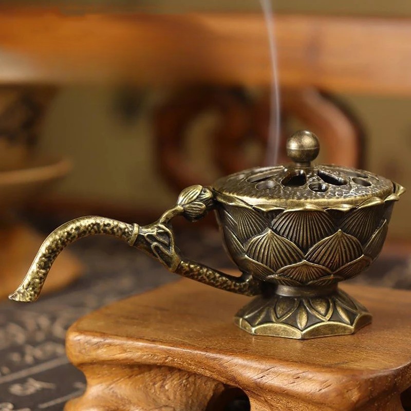 Suport de Tamaiat, , din Aliaj de Zinc, Model Lotus, Ignifug, 9.7 x 4.8 x 4.7 cm, Bronz - imagine 2