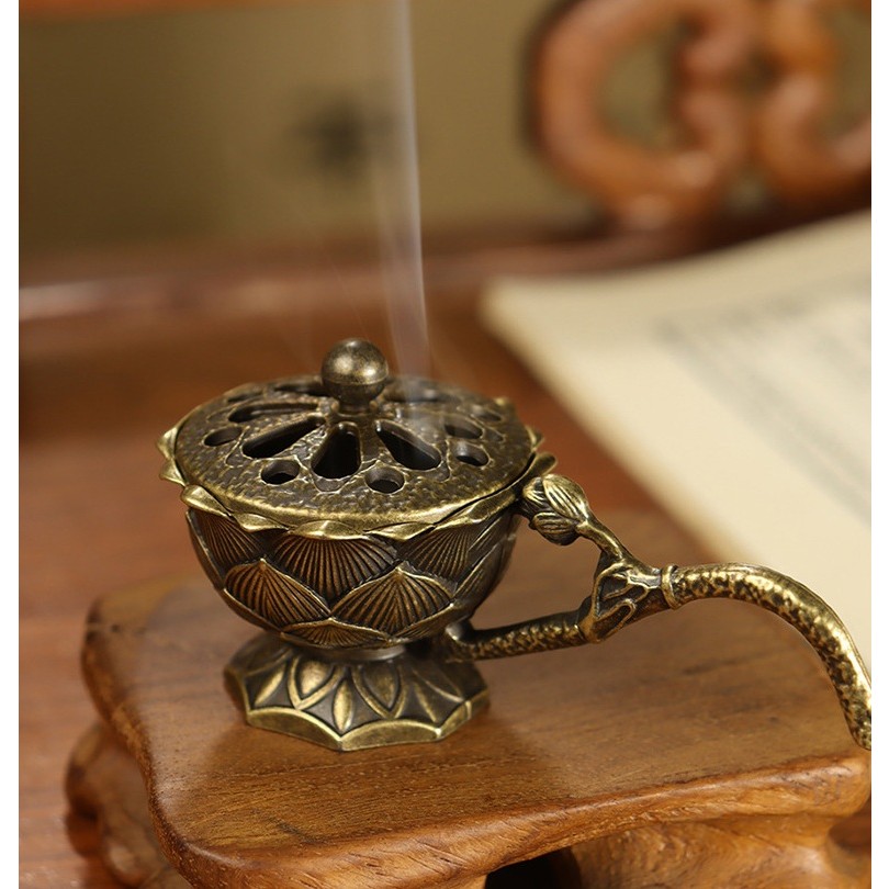 Suport de Tamaiat, , din Aliaj de Zinc, Model Lotus, Ignifug, 9.7 x 4.8 x 4.7 cm, Bronz - imagine 3
