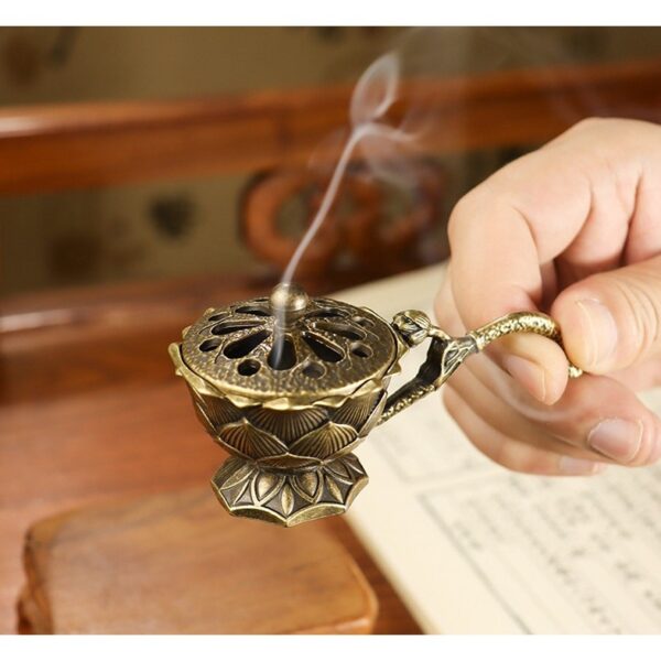 Suport de Tamaiat, , din Aliaj de Zinc, Model Lotus, Ignifug, 9.7 x 4.8 x 4.7 cm, Bronz - imagine 4