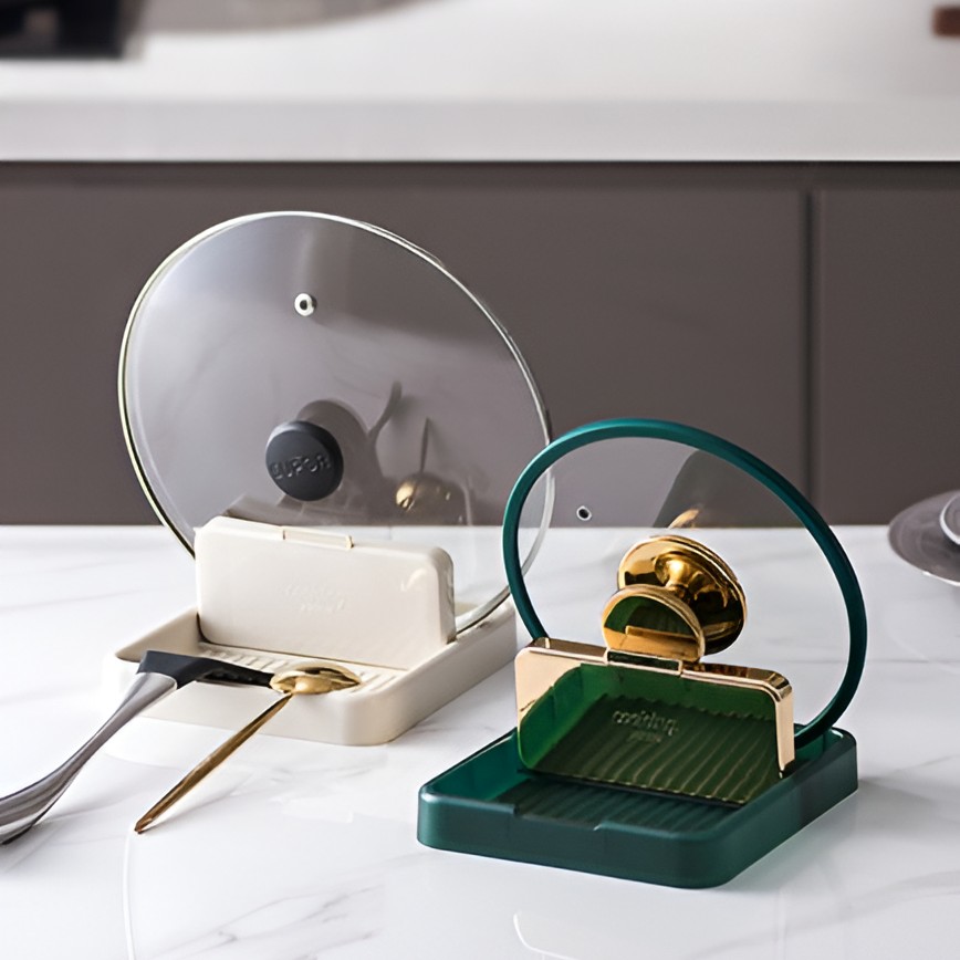 Suport Pliabil, , pentru Capace, Linguri, Multifunctional, Plasare pe Blatul de Bucatarie, 18.9x16.2x2.6 cm, Crem - imagine 2