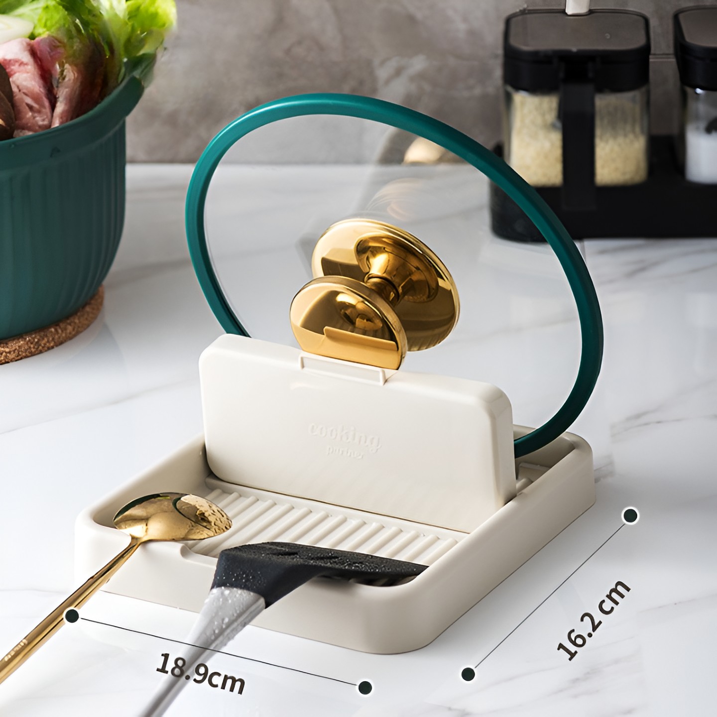 Suport Pliabil, , pentru Capace, Linguri, Multifunctional, Plasare pe Blatul de Bucatarie, 18.9x16.2x2.6 cm, Crem - imagine 4