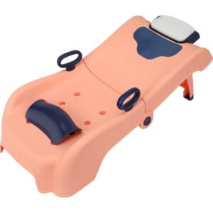 Suport Pliabil pentru Spalat Parul , Pentru Copii, 0 - 16 ani, cu Picioare Antialunecare, Material Polipropilena, Suport Cap Reglabil, cu Manere, 82 x 40 x 28 cm, Roz pal