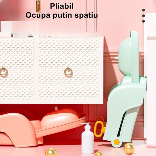 Suport Pliabil pentru Spalat Parul , Pentru Copii, cu Scurgere, cu Picioare Antialunecare, Material Polipropilena, Suport Cap Reglabil, cu Manere, 110 x 35 x 21 cm, Roz - imagine 2