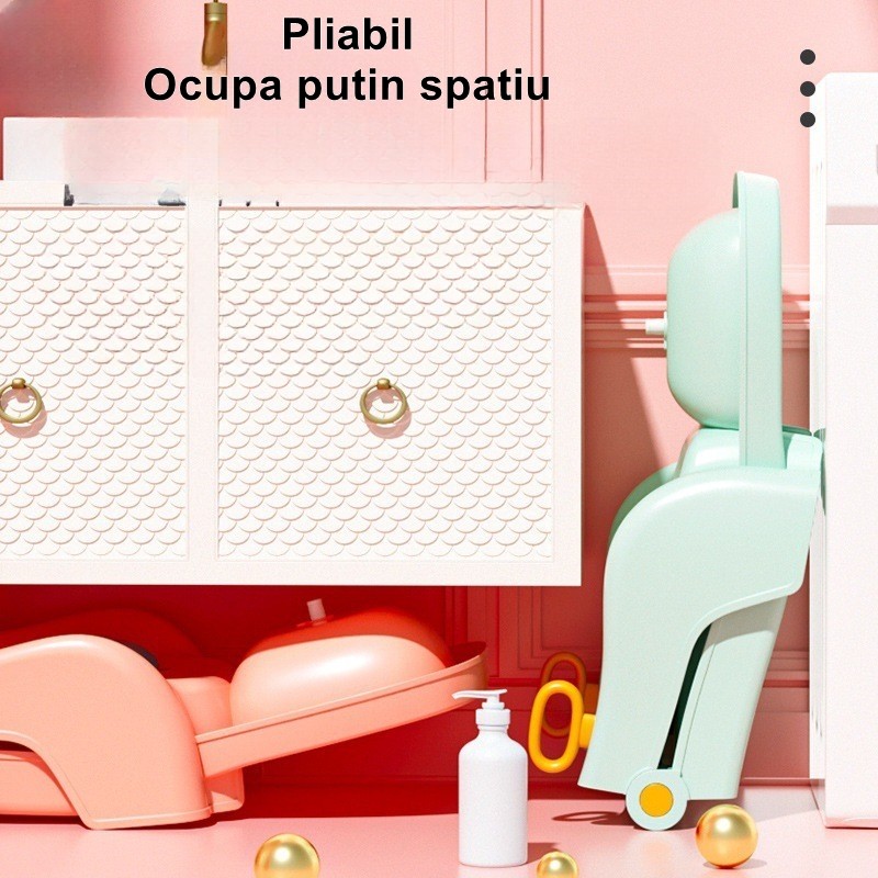 Suport Pliabil pentru Spalat Parul , Pentru Copii, cu Scurgere, cu Picioare Antialunecare, Material Polipropilena, Suport Cap Reglabil, cu Manere, 110 x 35 x 21 cm, Roz - imagine 2